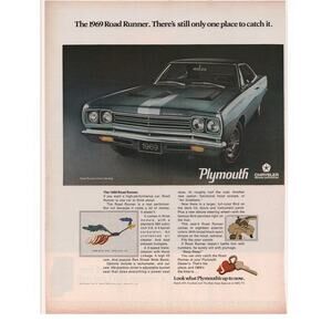 Plymouth Road Runner Magazine Advertisement 1969 Classic Muscle Car V8 Chrysler